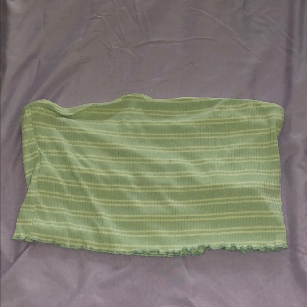 Light blue and white striped tube top